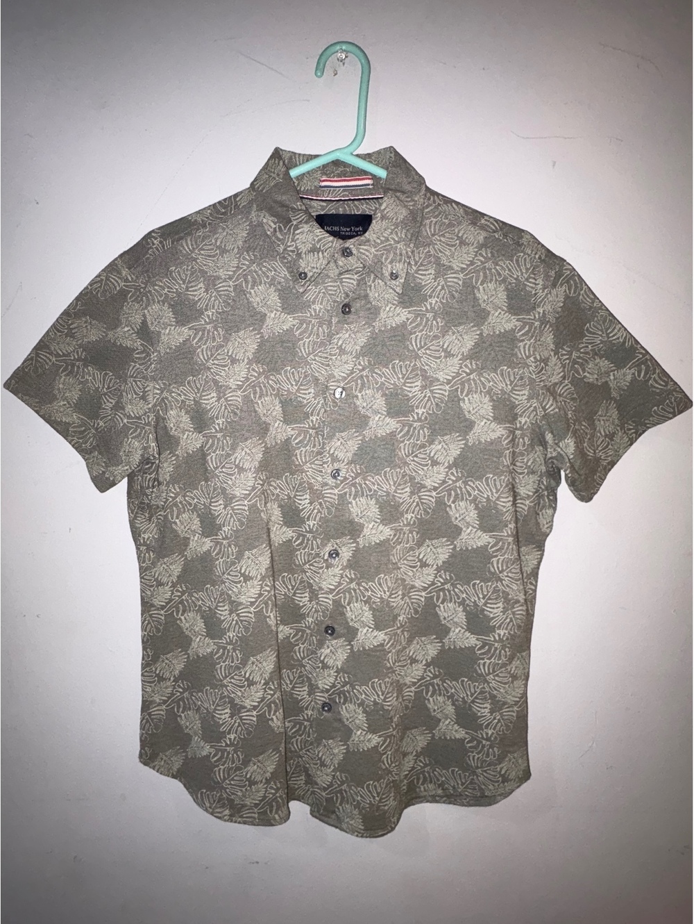 JACHS New York Olive Green Short Sleeve Button-Up Shirt, Size M